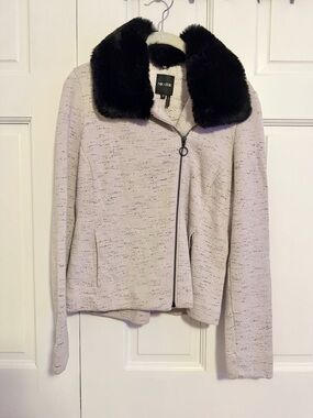 NIC+ZOE Faux Fur Trim Zip Jacket Removable Fur Women's Medium Neutral Cozy